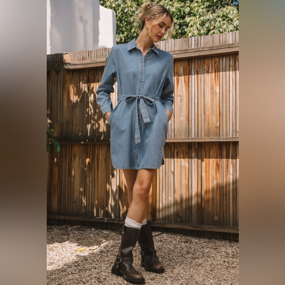 NWT Skies Are Blue Washed Denim Shirt Dress with Pockets